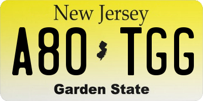 NJ license plate A80TGG