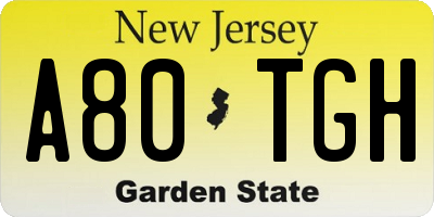NJ license plate A80TGH