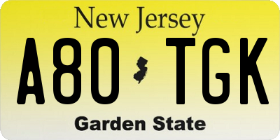 NJ license plate A80TGK