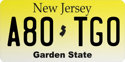 NJ license plate A80TGO