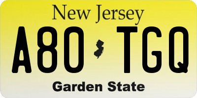 NJ license plate A80TGQ