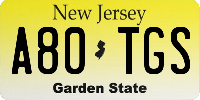 NJ license plate A80TGS
