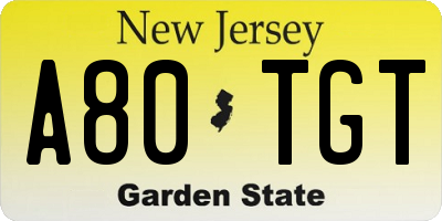 NJ license plate A80TGT