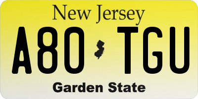 NJ license plate A80TGU