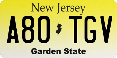 NJ license plate A80TGV