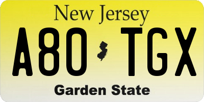 NJ license plate A80TGX