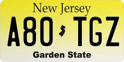 NJ license plate A80TGZ