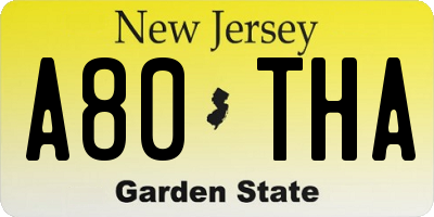 NJ license plate A80THA