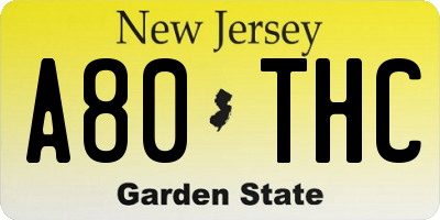 NJ license plate A80THC