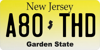 NJ license plate A80THD