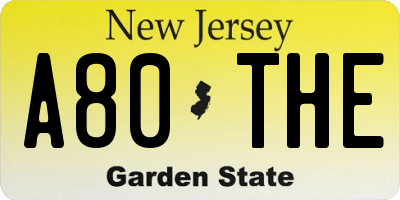 NJ license plate A80THE