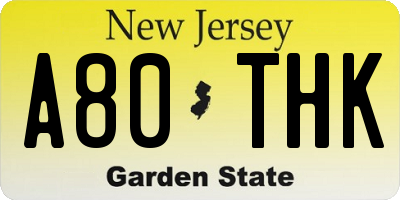 NJ license plate A80THK