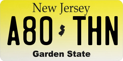 NJ license plate A80THN