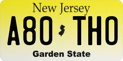 NJ license plate A80THO