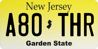 NJ license plate A80THR