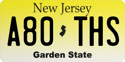 NJ license plate A80THS