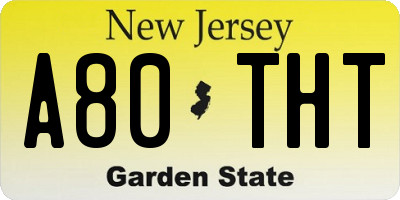 NJ license plate A80THT