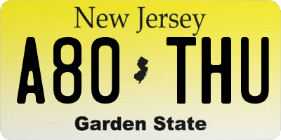 NJ license plate A80THU