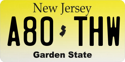 NJ license plate A80THW