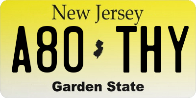 NJ license plate A80THY