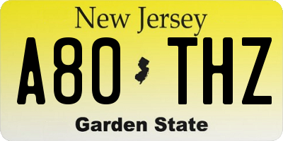 NJ license plate A80THZ