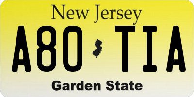 NJ license plate A80TIA