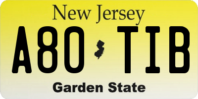 NJ license plate A80TIB