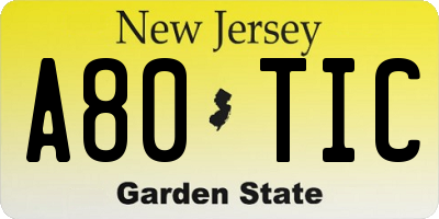 NJ license plate A80TIC