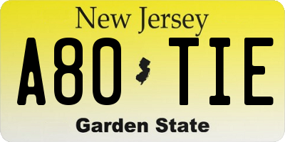 NJ license plate A80TIE