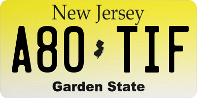 NJ license plate A80TIF