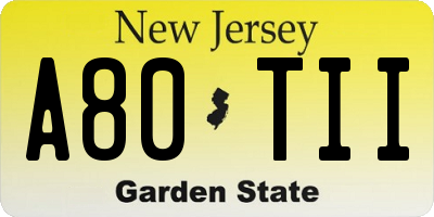 NJ license plate A80TII