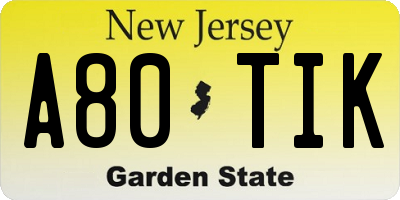 NJ license plate A80TIK