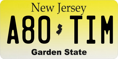 NJ license plate A80TIM