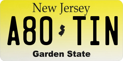 NJ license plate A80TIN