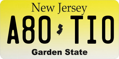 NJ license plate A80TIO