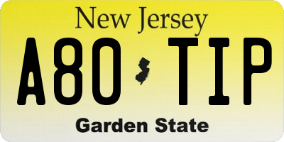 NJ license plate A80TIP