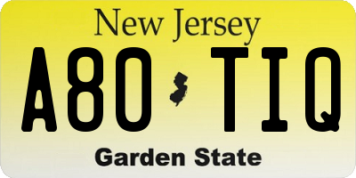 NJ license plate A80TIQ