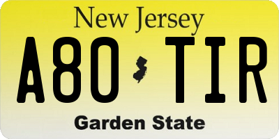 NJ license plate A80TIR