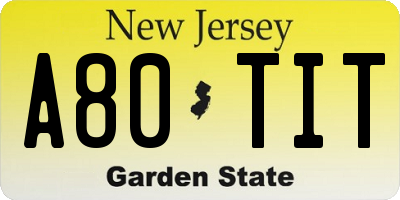 NJ license plate A80TIT