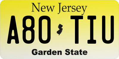 NJ license plate A80TIU