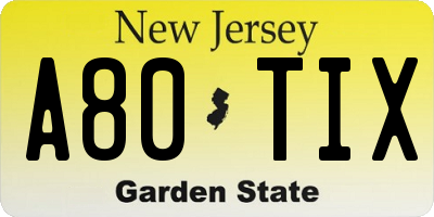 NJ license plate A80TIX