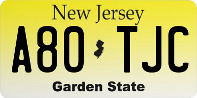 NJ license plate A80TJC