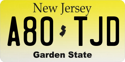 NJ license plate A80TJD