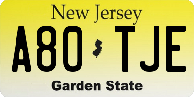 NJ license plate A80TJE