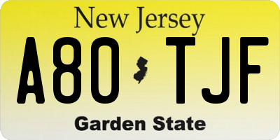 NJ license plate A80TJF