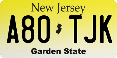 NJ license plate A80TJK