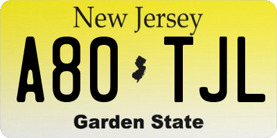 NJ license plate A80TJL