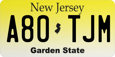 NJ license plate A80TJM