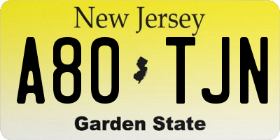 NJ license plate A80TJN
