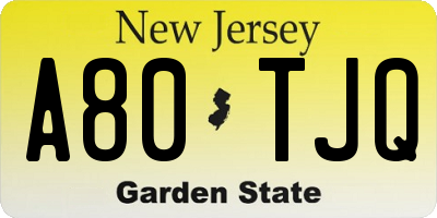 NJ license plate A80TJQ